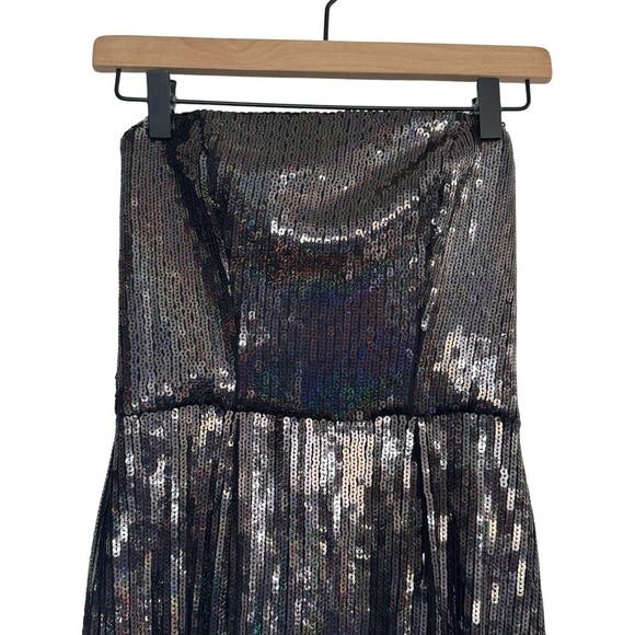 Dress The Population Dress Strapless Sequin Fringe Black Iridescent Size XS NEW - Picture 4 of 11